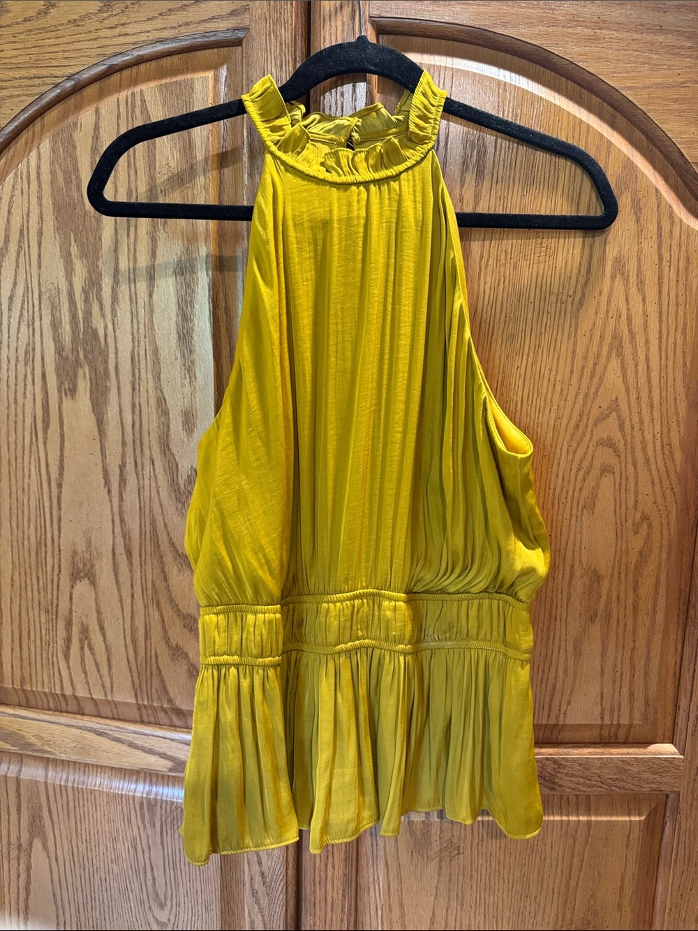 Nine West Mustard Ruffle Halter Tank